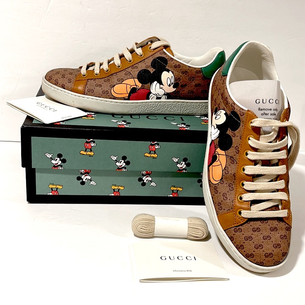 Pre-owned Gucci with Disney Mickey Mouse monogram sneakers. Italy Size 38 🇮🇹